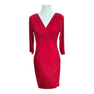 Ralph Lauren Women’s Red long sleeve gathered dress Size 6 Empire Waist Cocktail